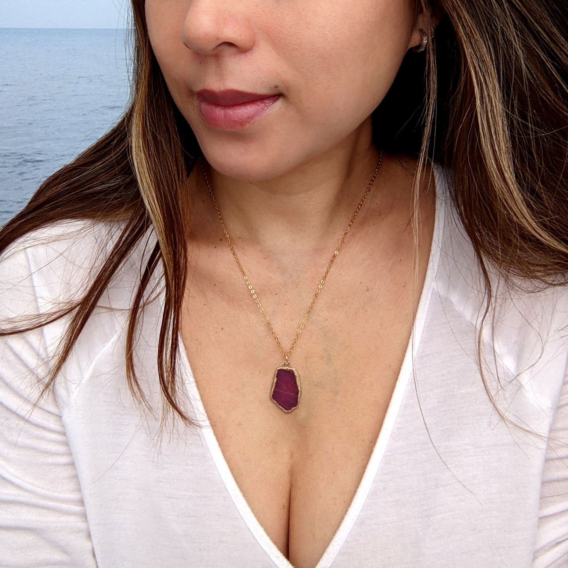 Genuine ruby necklace Raw ruby pendant Large raw gemstone necklace Raw crystal necklace July birthstone necklace 40th birthday gifts Women  StudioVy   