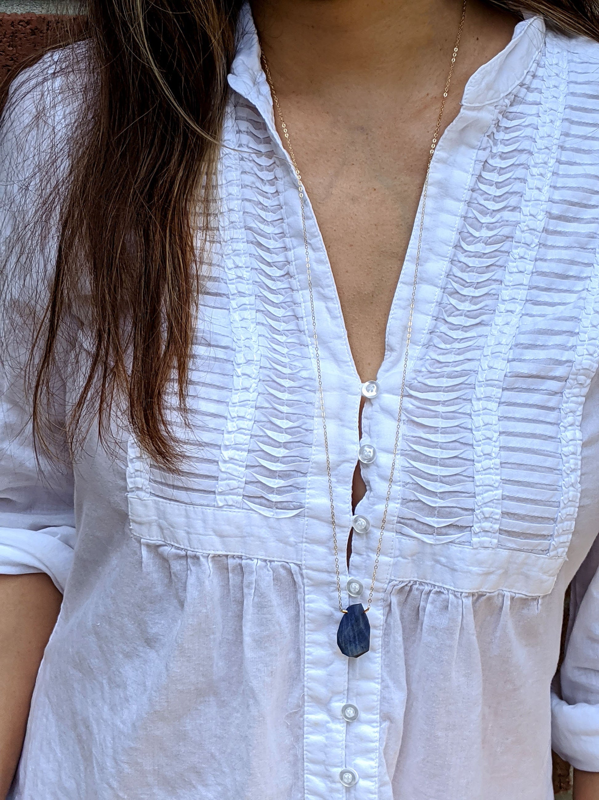 Large Raw sapphire necklace Natural sapphire pendant Long raw crystal necklace Healing third eye & throat chakra necklace Raw stone necklace  StudioVy   