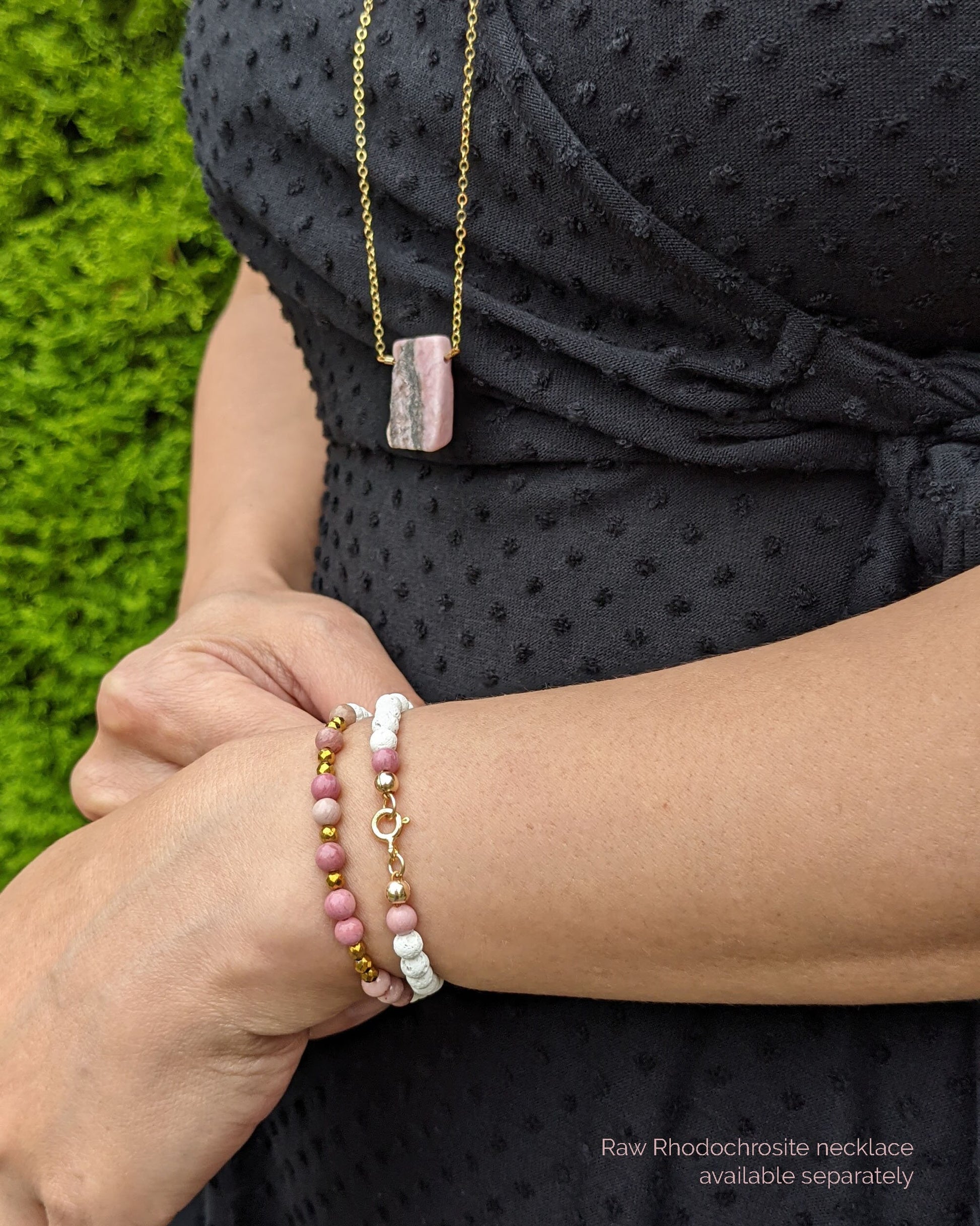 Morse code necklace/Morse code bracelet Rhodochrosite necklace Anxiety bracelet/Aromatherapy diffuser bracelet w chakra gemstone birthstone  studioVy   