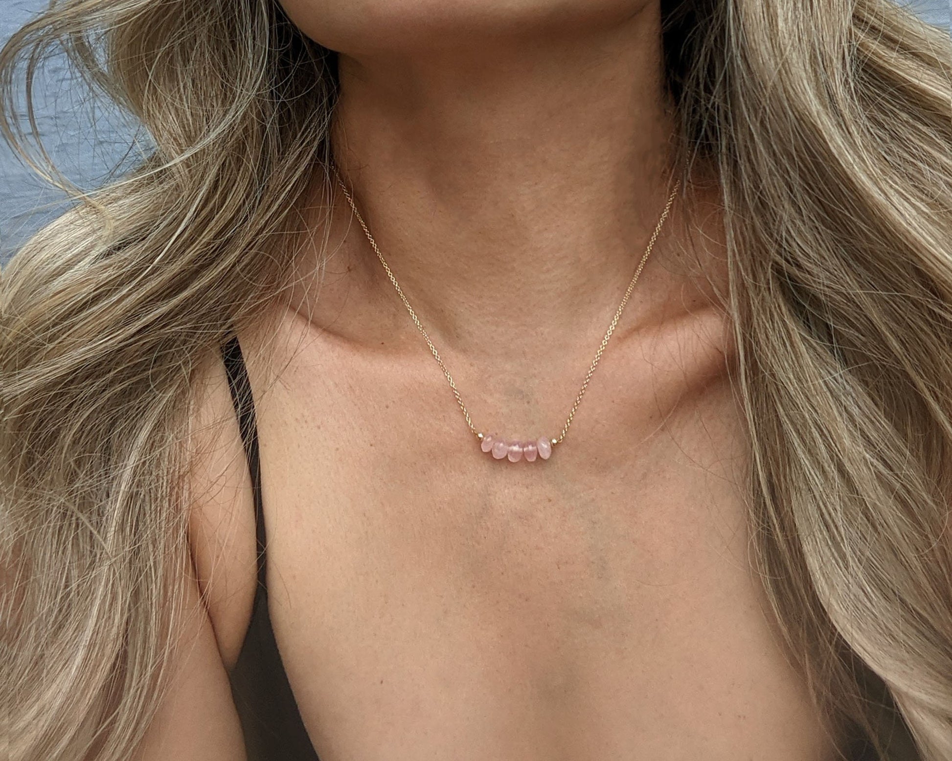 Rose quartz necklace Silver/Gold choker necklace & initial disc January/October birthstone necklace Pink gemstone necklace Personalized gift  StudioVy   