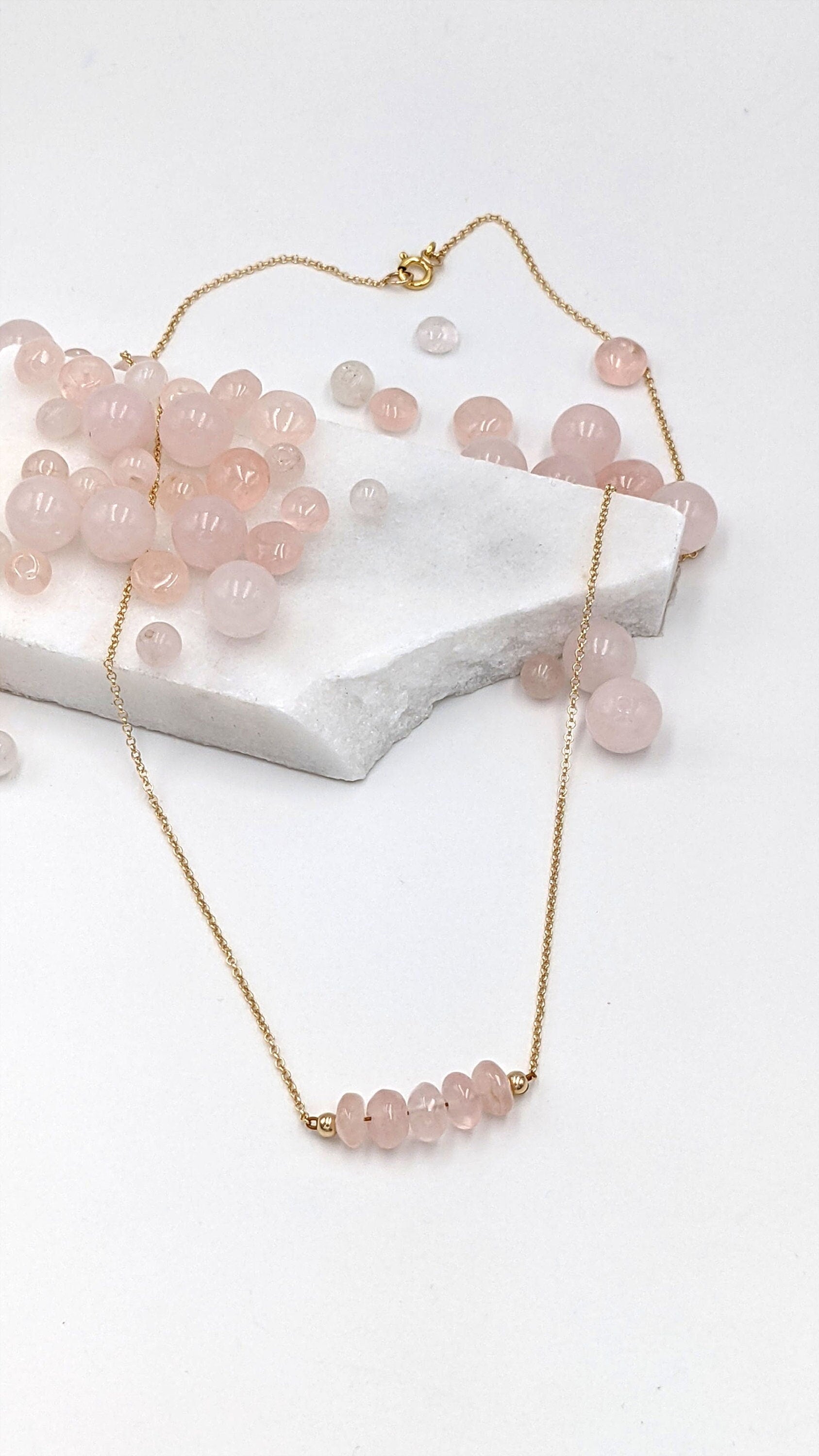 Rose quartz necklace Silver/Gold choker necklace & initial disc January/October birthstone necklace Pink gemstone necklace Personalized gift  StudioVy   