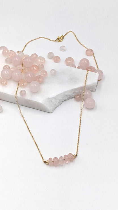 Rose quartz necklace Silver/Gold choker necklace & initial disc January/October birthstone necklace Pink gemstone necklace Personalized gift  StudioVy   