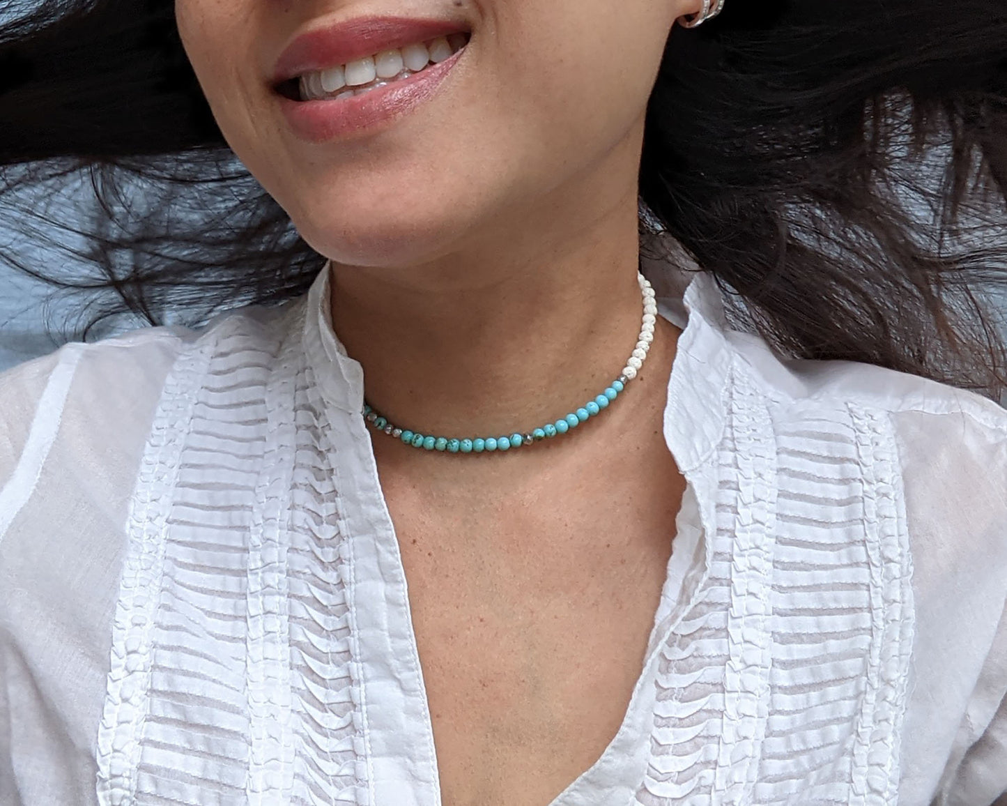 4-in-1 Morse code bracelet CUSTOM Morse code necklace Turquoise choker Anxiety bracelet/Aromatherapy bracelet December birthstone necklace  studioVy   