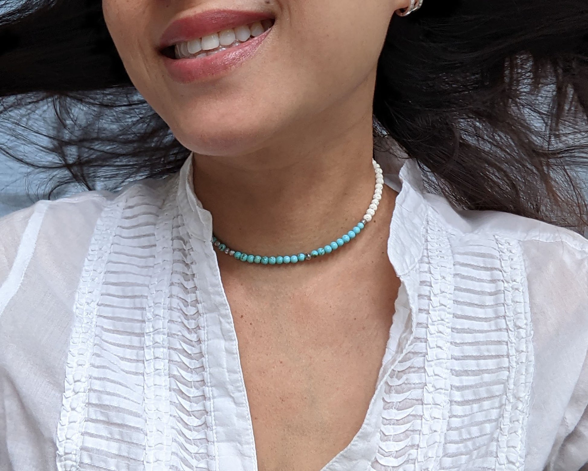 4-in-1 Morse code bracelet CUSTOM Morse code necklace Turquoise choker Anxiety bracelet/Aromatherapy bracelet December birthstone necklace  studioVy   