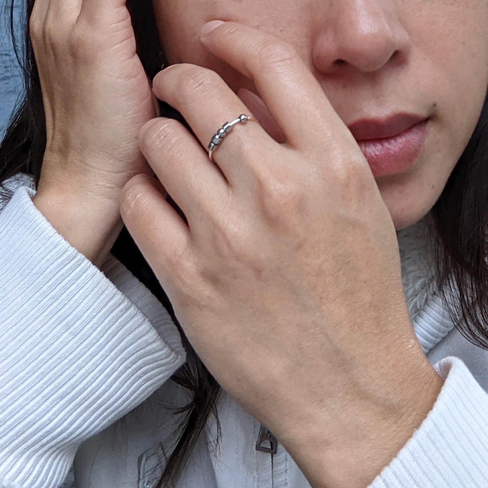 Morse code fidget ring with hammered ends | Initial ring | Anxiety ring  StudioVy   