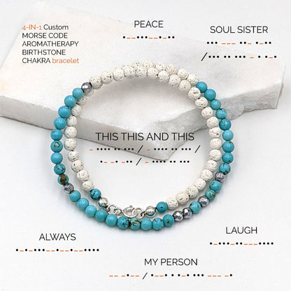 4-in-1 Morse code bracelet CUSTOM Morse code necklace Turquoise choker Anxiety bracelet/Aromatherapy bracelet December birthstone necklace  studioVy   