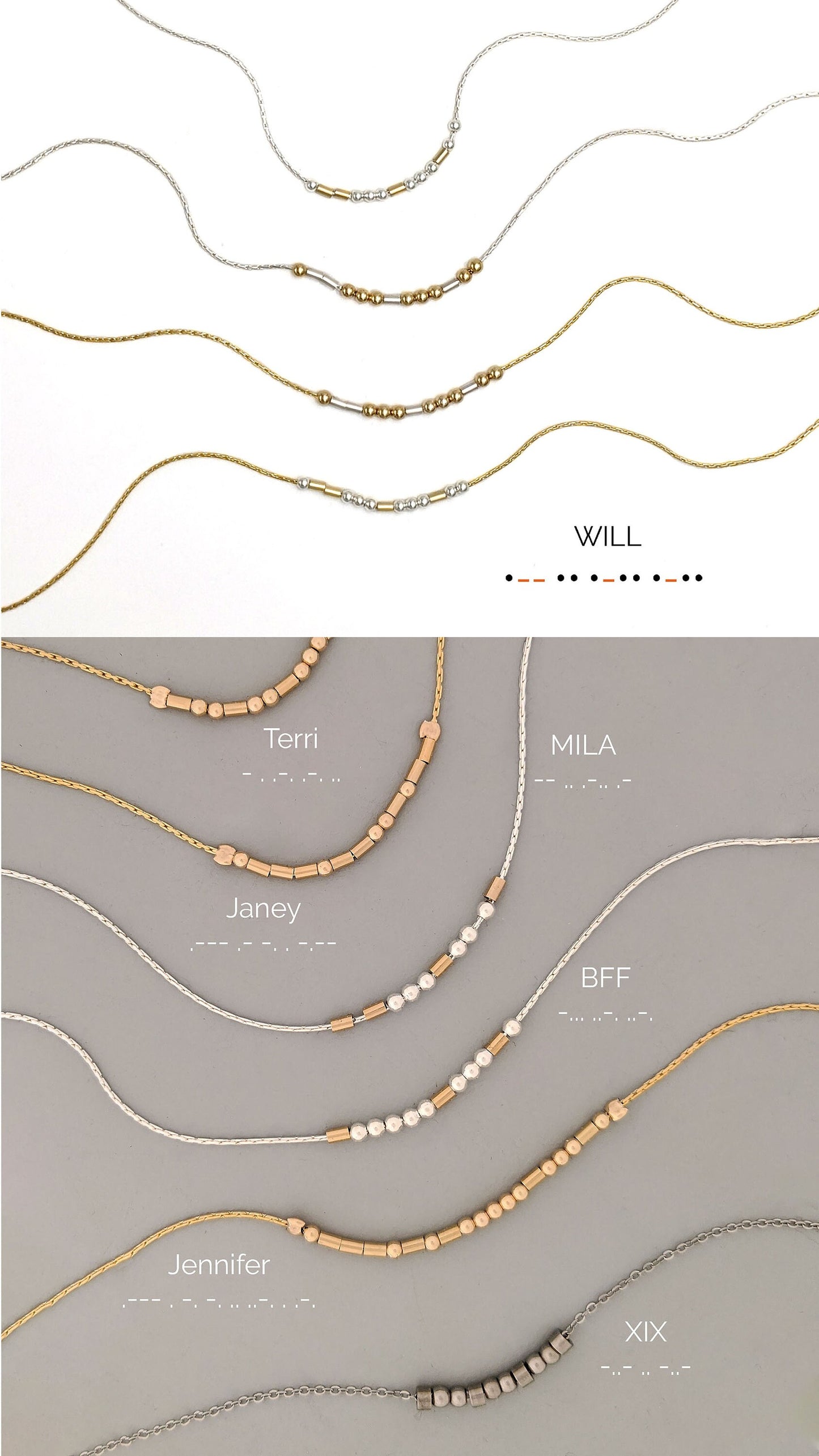 Dainty custom Morse code necklace in silver, rose/gold filled, stainless  StudioVy   