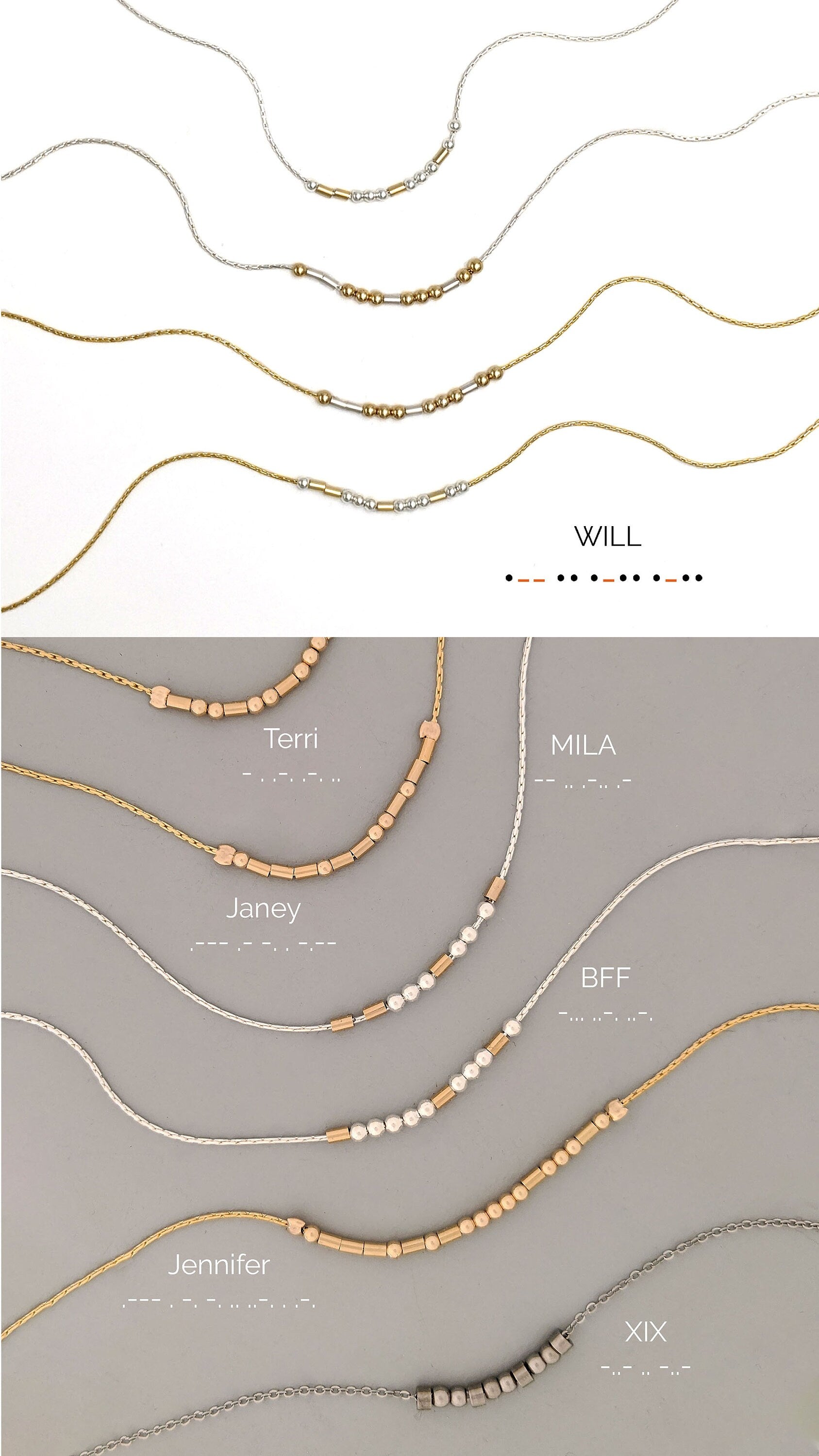 Dainty custom Morse code necklace in silver, rose/gold filled, stainless  StudioVy   