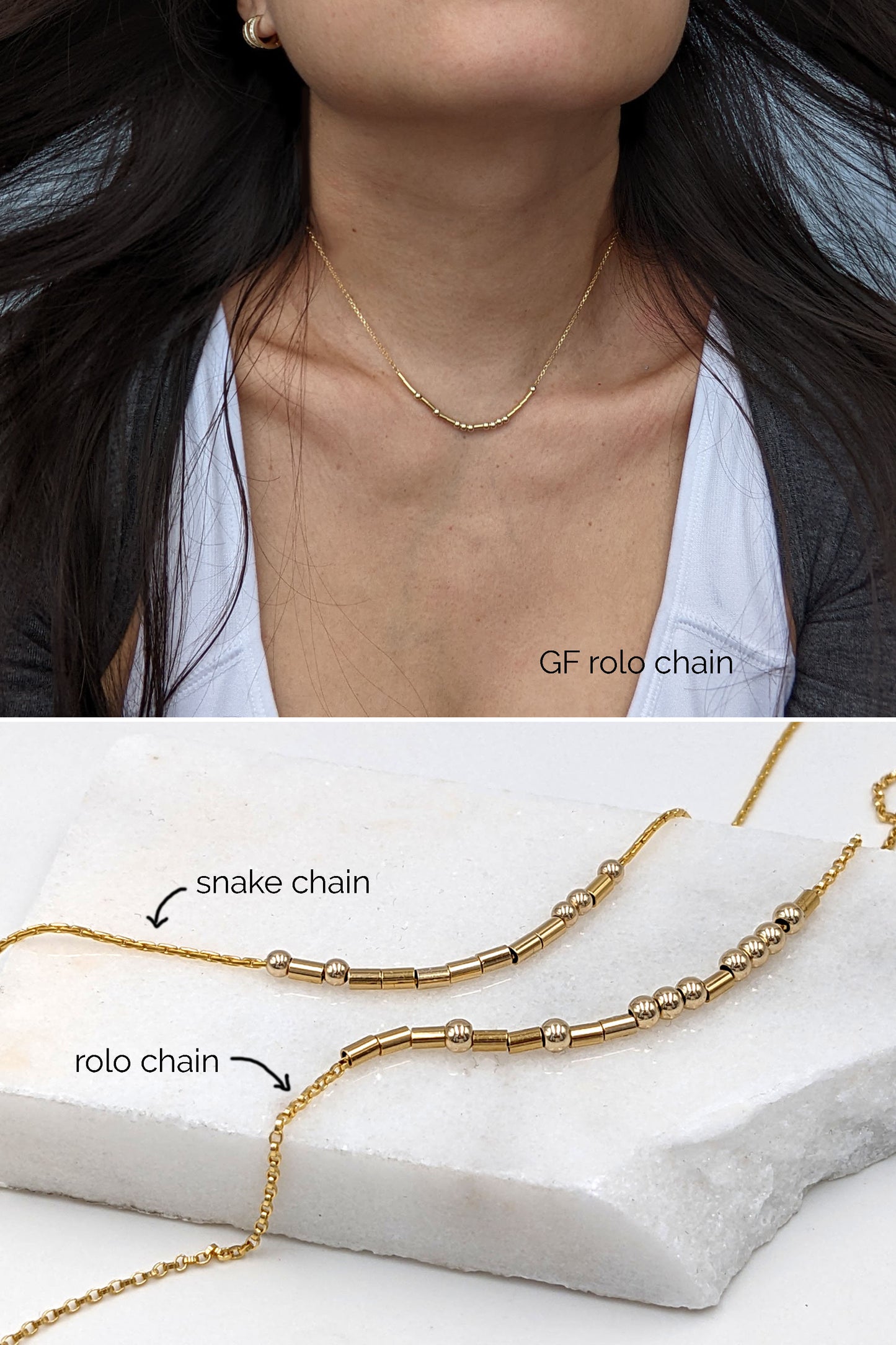 Dainty custom Morse code necklace in silver, rose/gold filled, stainless  StudioVy   