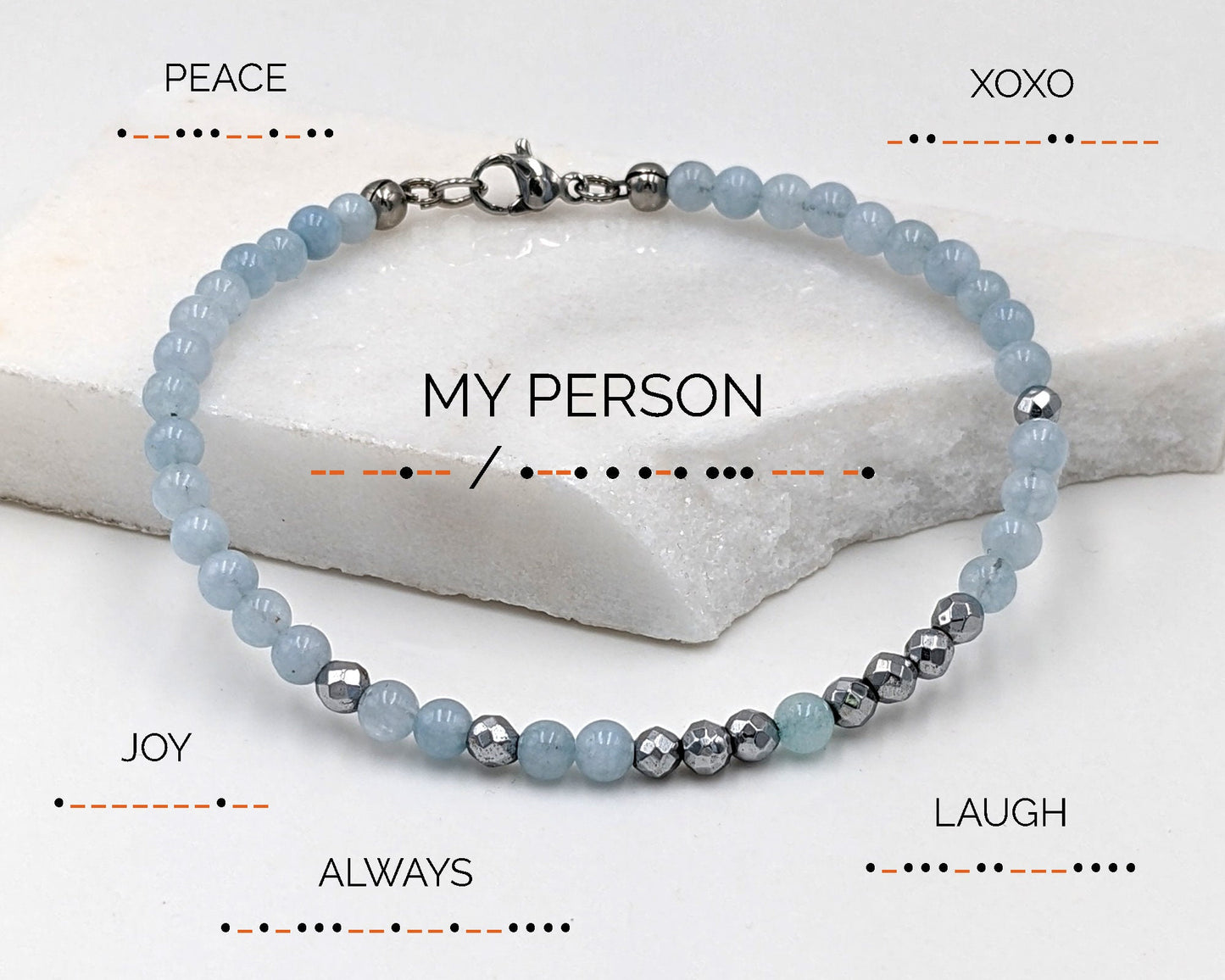 Aquamarine bracelet Morse code bracelet Custom March birthstone bracelet  StudioVy   