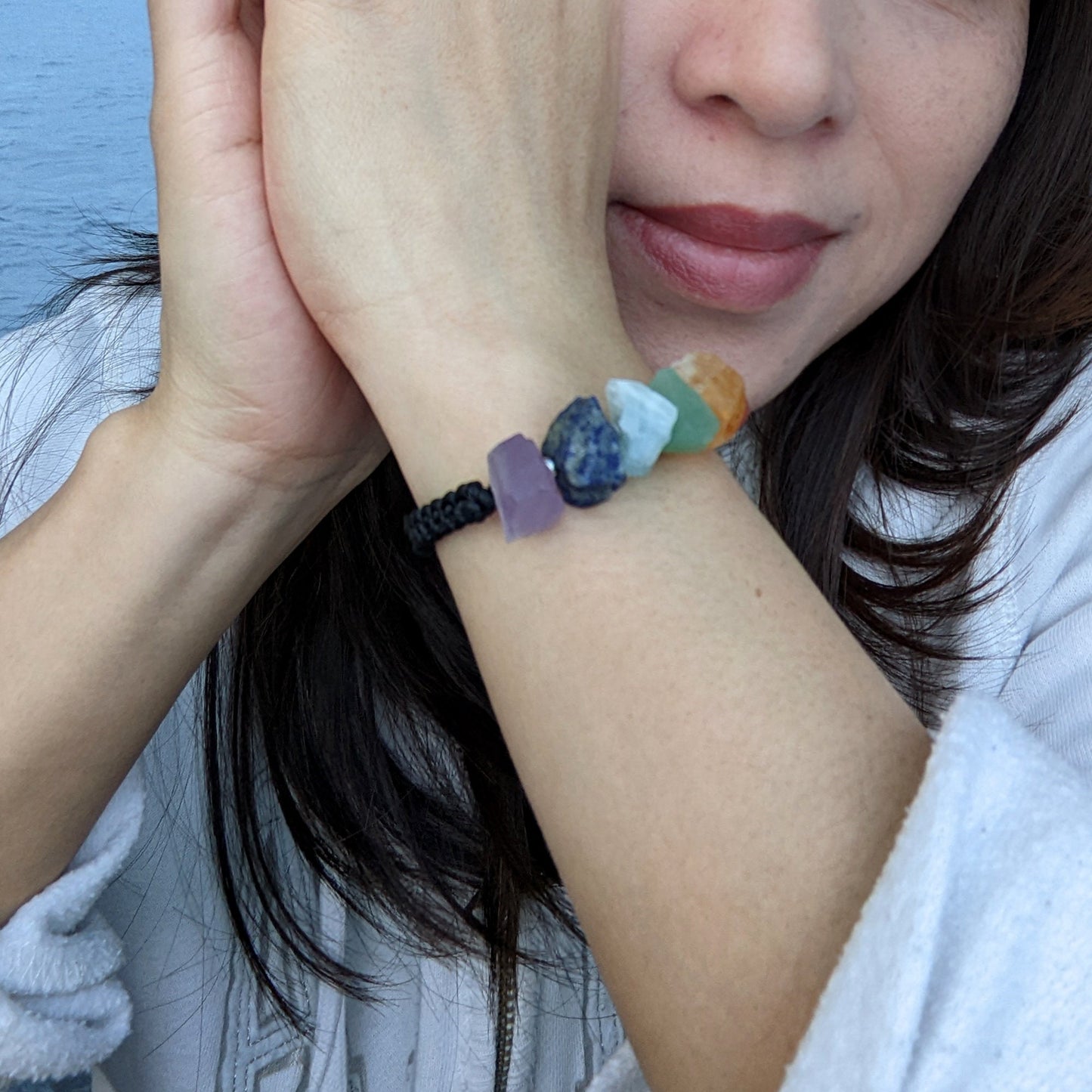 7 chakra bracelet w chunky raw gemstones & lava stone for aromatherapy  StudioVy   