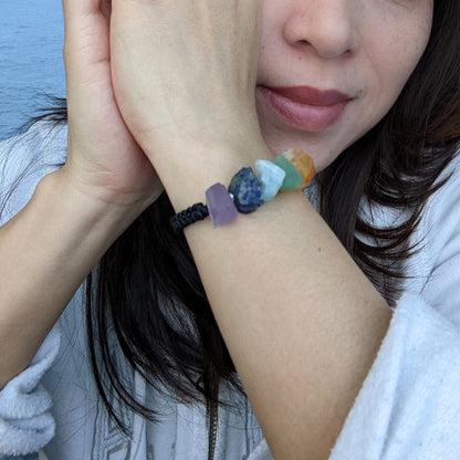 7 chakra bracelet w chunky raw gemstones & lava stone for aromatherapy  StudioVy   