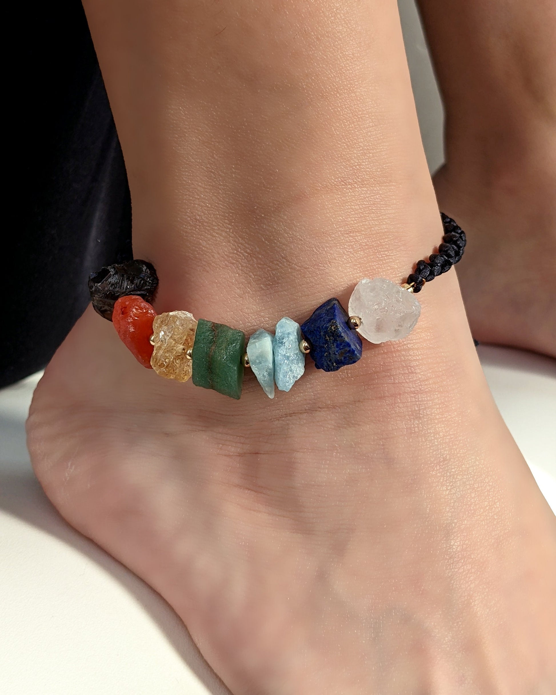 7 chakra bracelet w chunky raw gemstones & lava stone for aromatherapy  StudioVy   