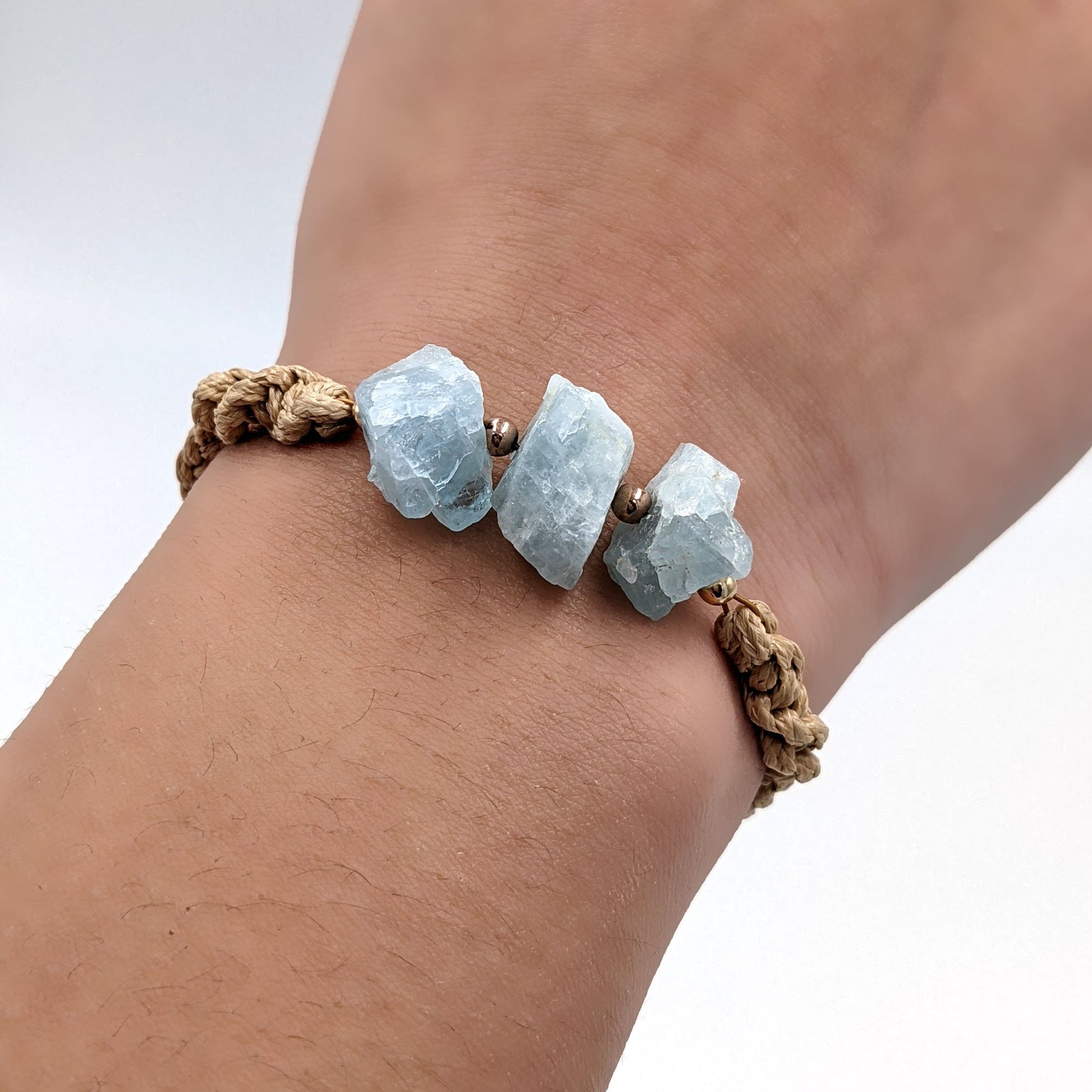 Macrame bracelet Raw aquamarine bracelet Throat chakra bracelet  StudioVy   