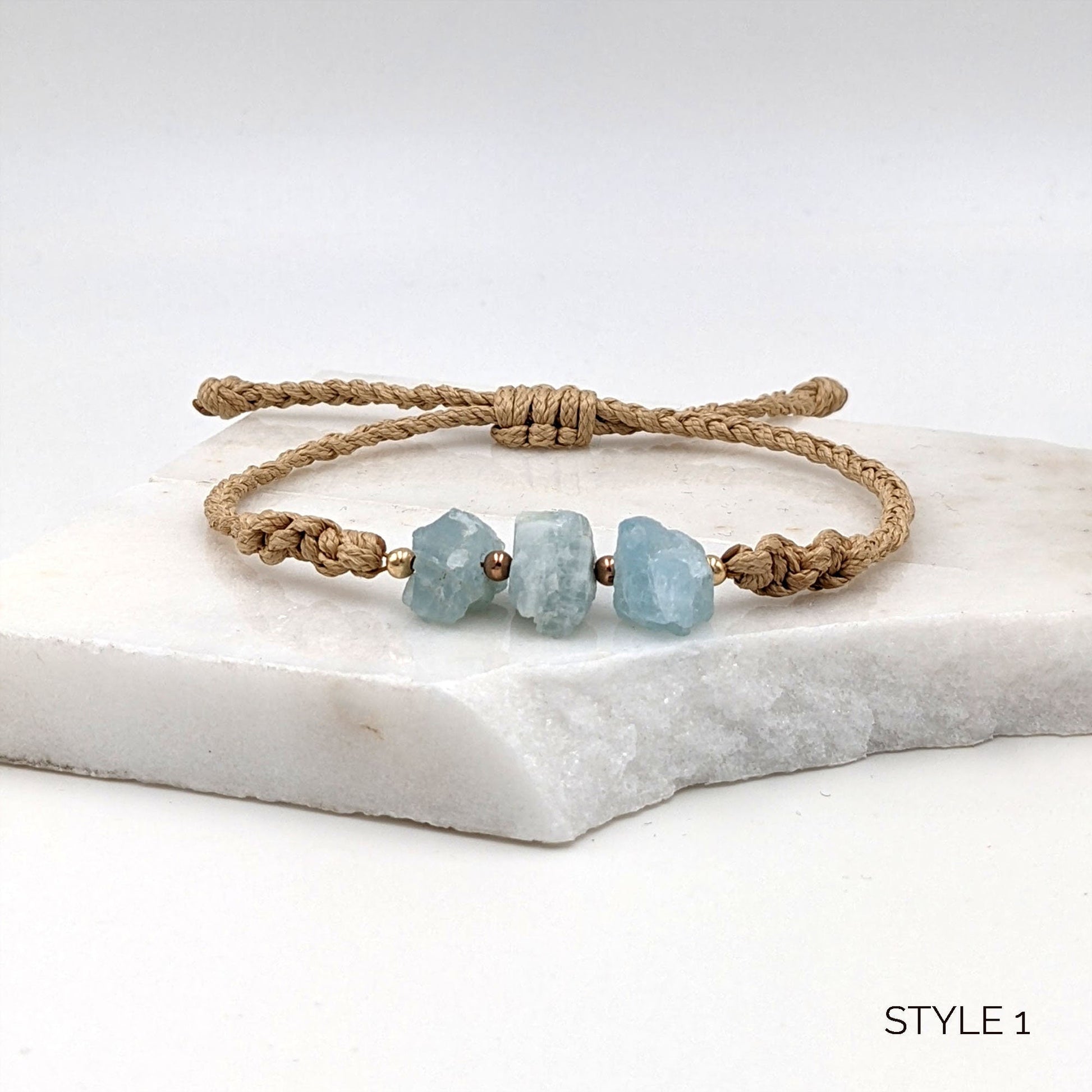 Macrame bracelet Raw aquamarine bracelet Throat chakra bracelet  StudioVy   