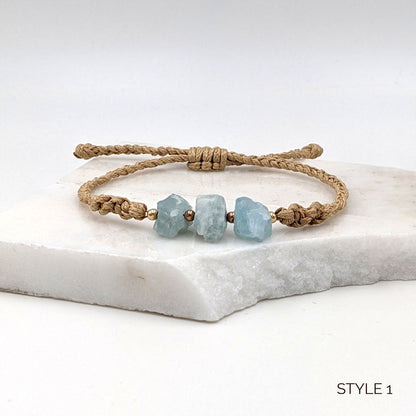 Macrame bracelet Raw aquamarine bracelet Throat chakra bracelet  StudioVy   