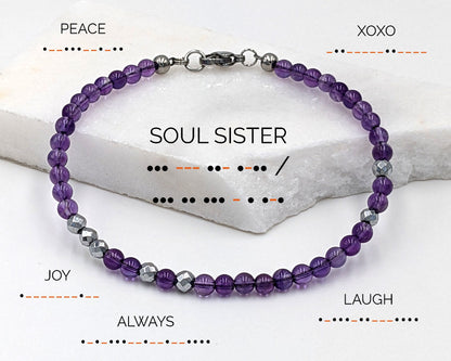 Custom Morse code bracelet Amethyst bracelet February birthstone bracelet  StudioVy   