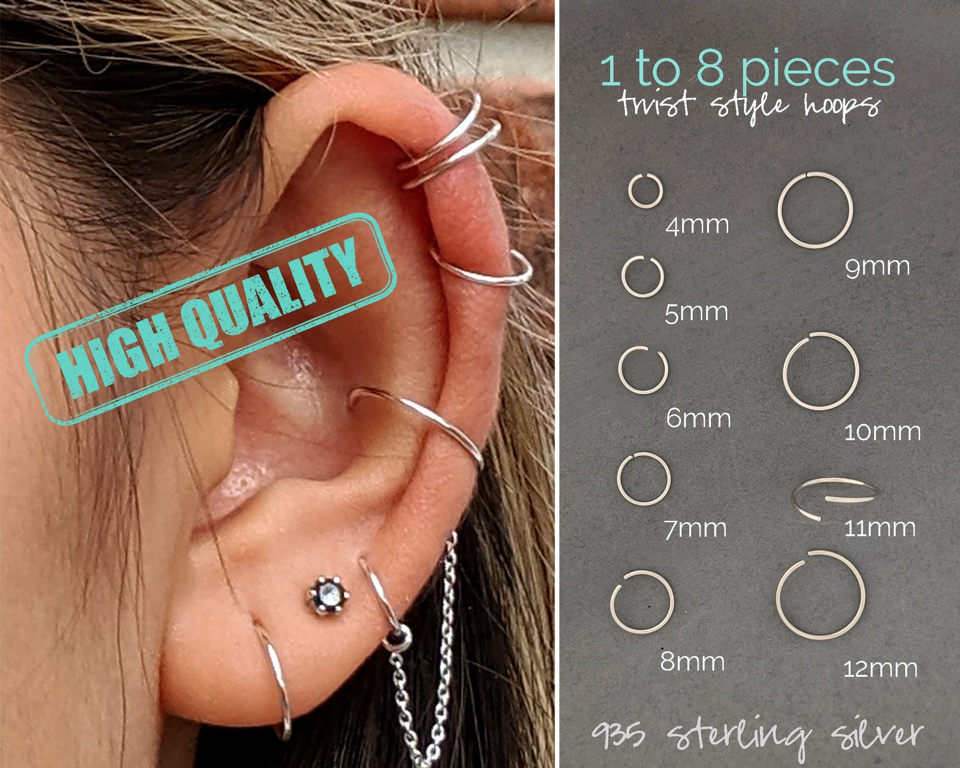 Sterling silver hoops earrings Small hoop earrings Forward helix earring Cartilage hoop Tragus piercing Conch piercing Septum Ring Nose ring  StudioVy   