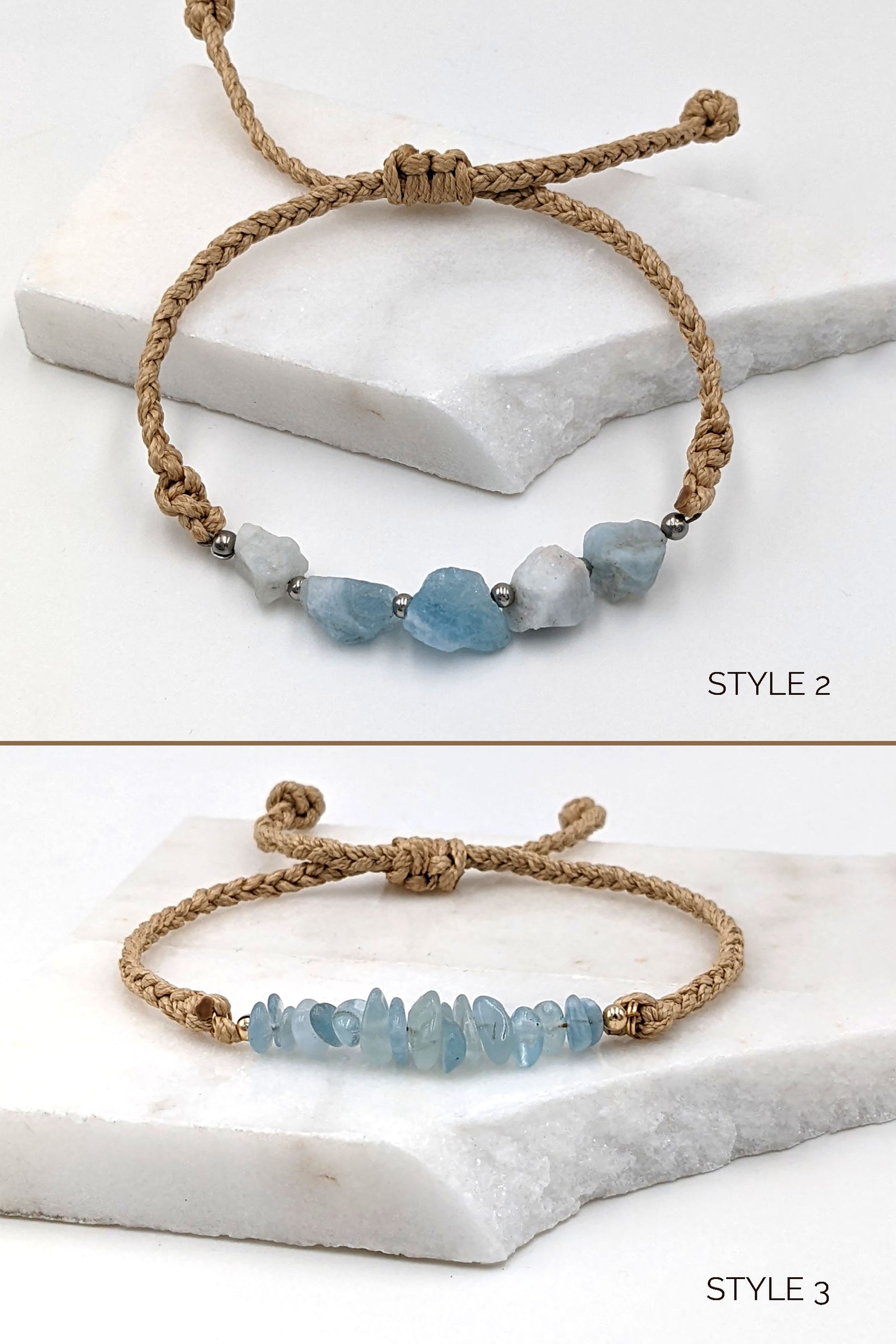 Macrame bracelet Raw aquamarine bracelet Throat chakra bracelet  StudioVy   