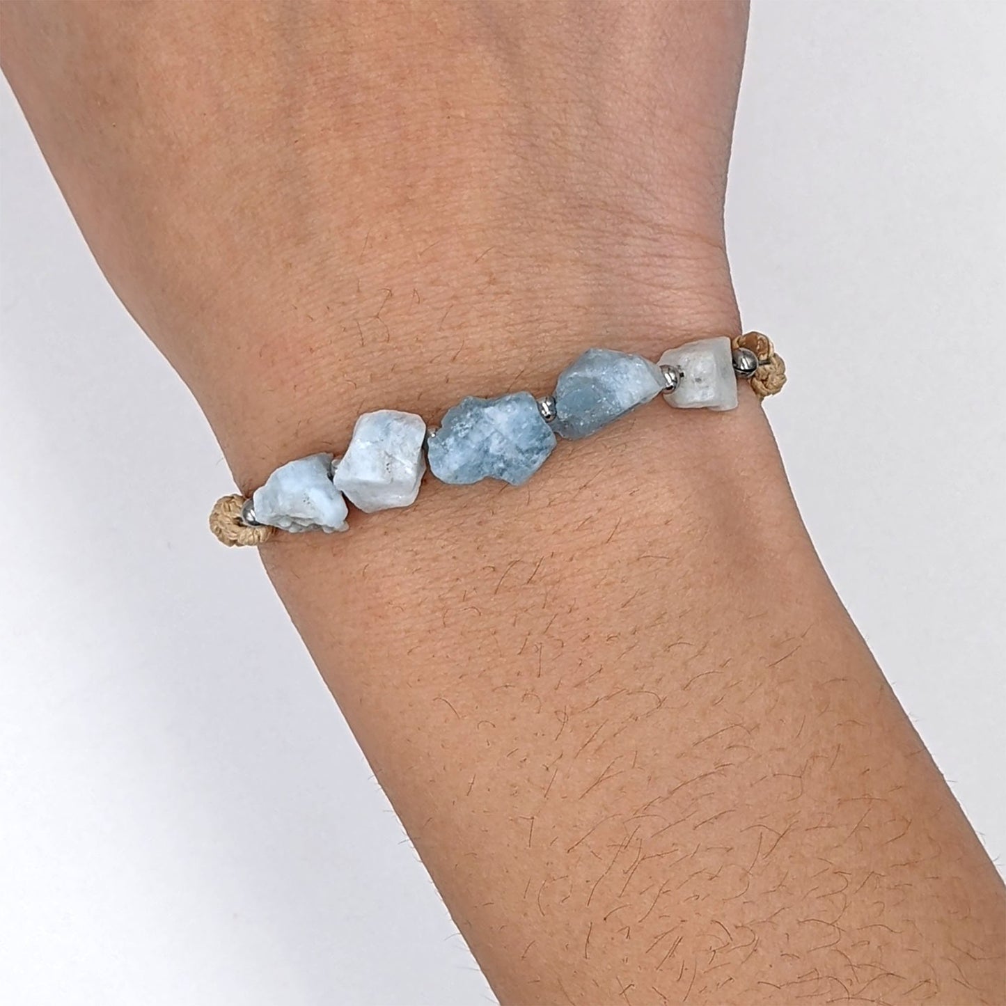 Macrame bracelet Raw aquamarine bracelet Throat chakra bracelet  StudioVy   