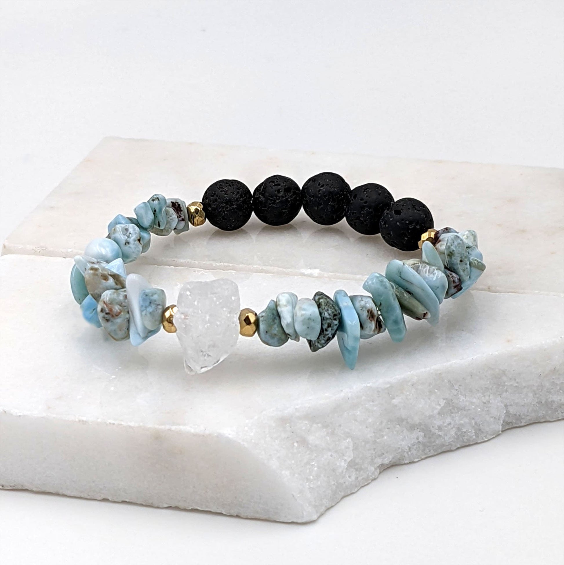 Larimar bracelet Aromatherapy bracelet Essential oil diffuser bracelet w lava rock or rosewood Anxiety bracelet Calming blue gemstone GIFT  StudioVy   