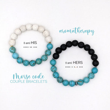 Matching couple bracelets with Morse code & essential oil diffuser  StudioVy   