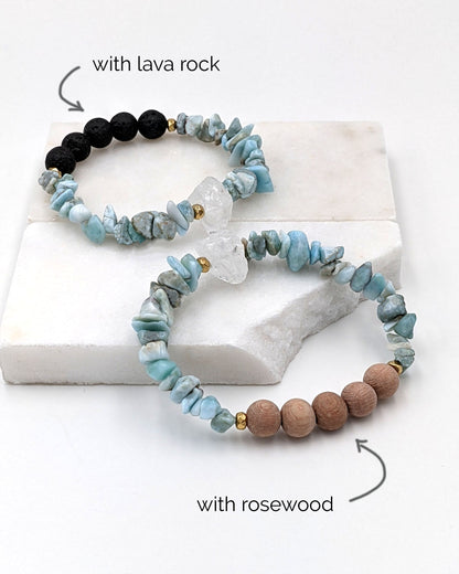 Larimar bracelet Aromatherapy bracelet Essential oil diffuser bracelet w lava rock or rosewood Anxiety bracelet Calming blue gemstone GIFT  StudioVy   