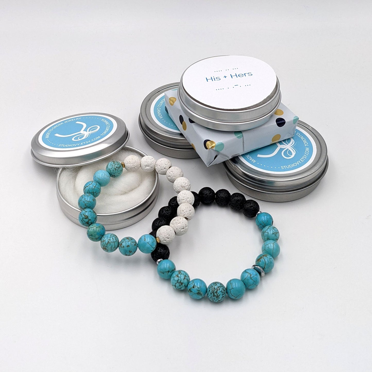 Matching couple bracelets with Morse code & essential oil diffuser  StudioVy   