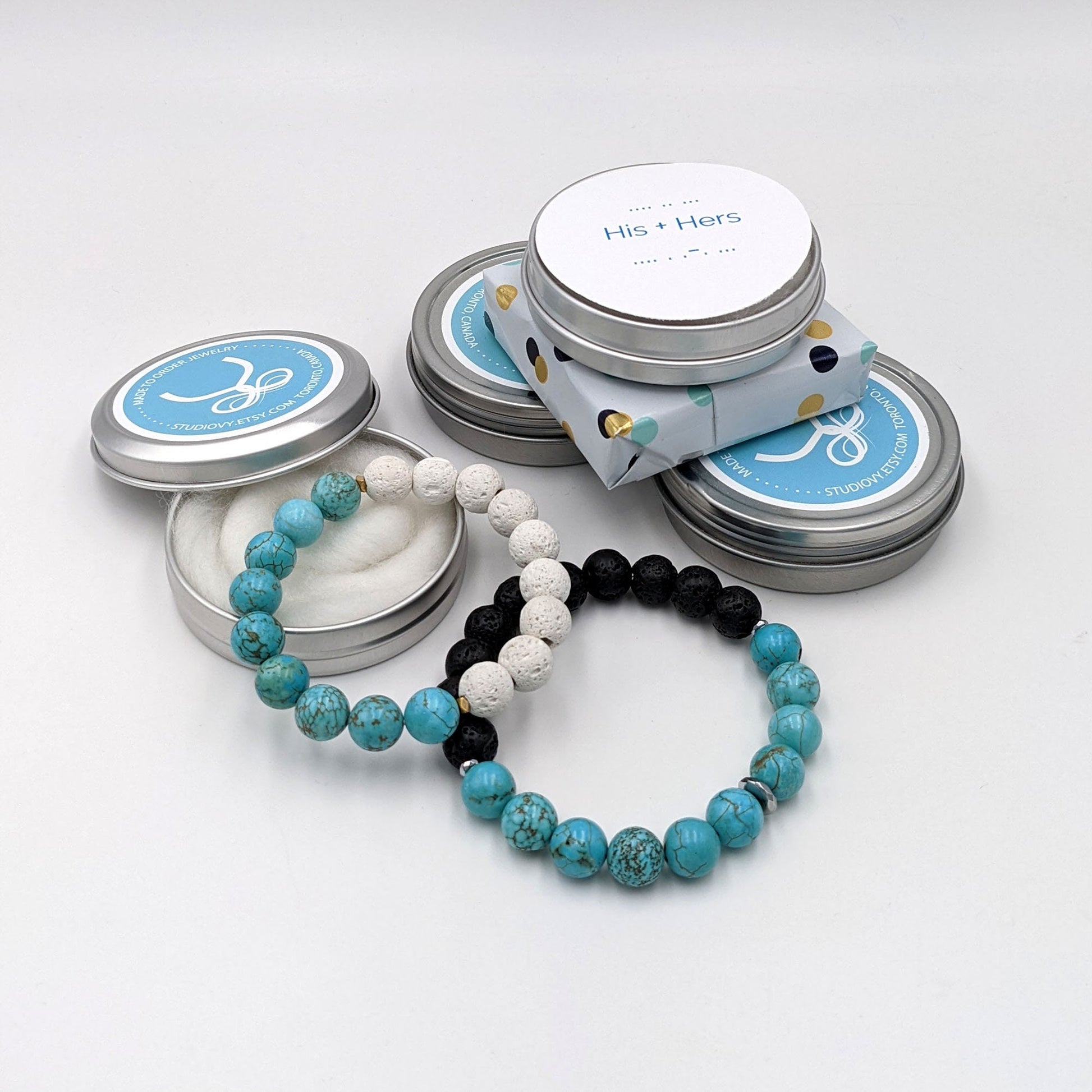 Matching couple bracelets with Morse code & essential oil diffuser  StudioVy   