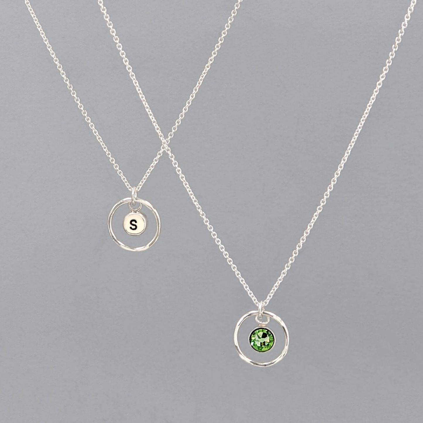 August birthstone necklace with initial & karma circle, Swarovski peridot  StudioVy   