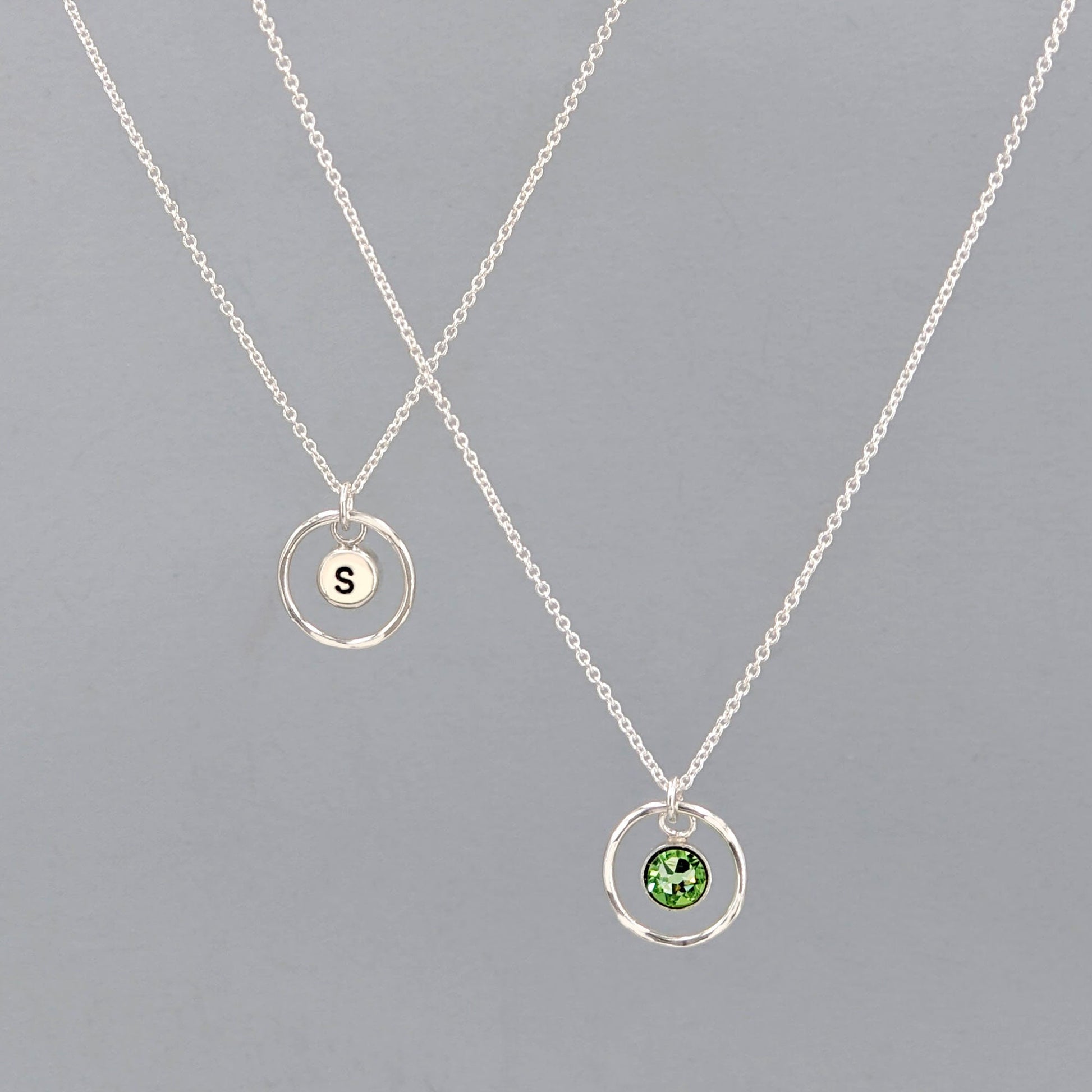 August birthstone necklace with initial & karma circle, Swarovski peridot  StudioVy   