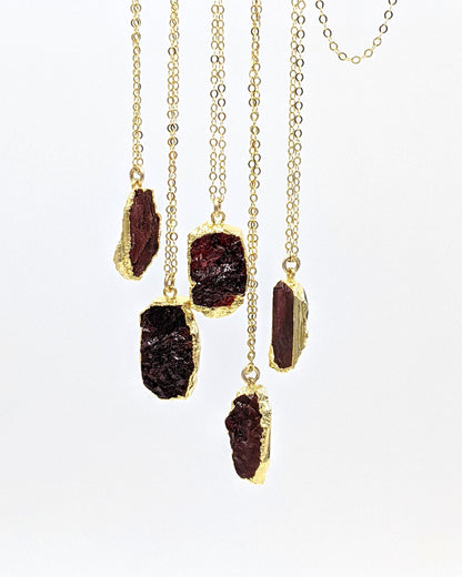 Large raw garnet pendant necklace January birthstone necklace Raw garnet necklace Electroformed necklace Red gemstone electroformed jewelry  StudioVy   