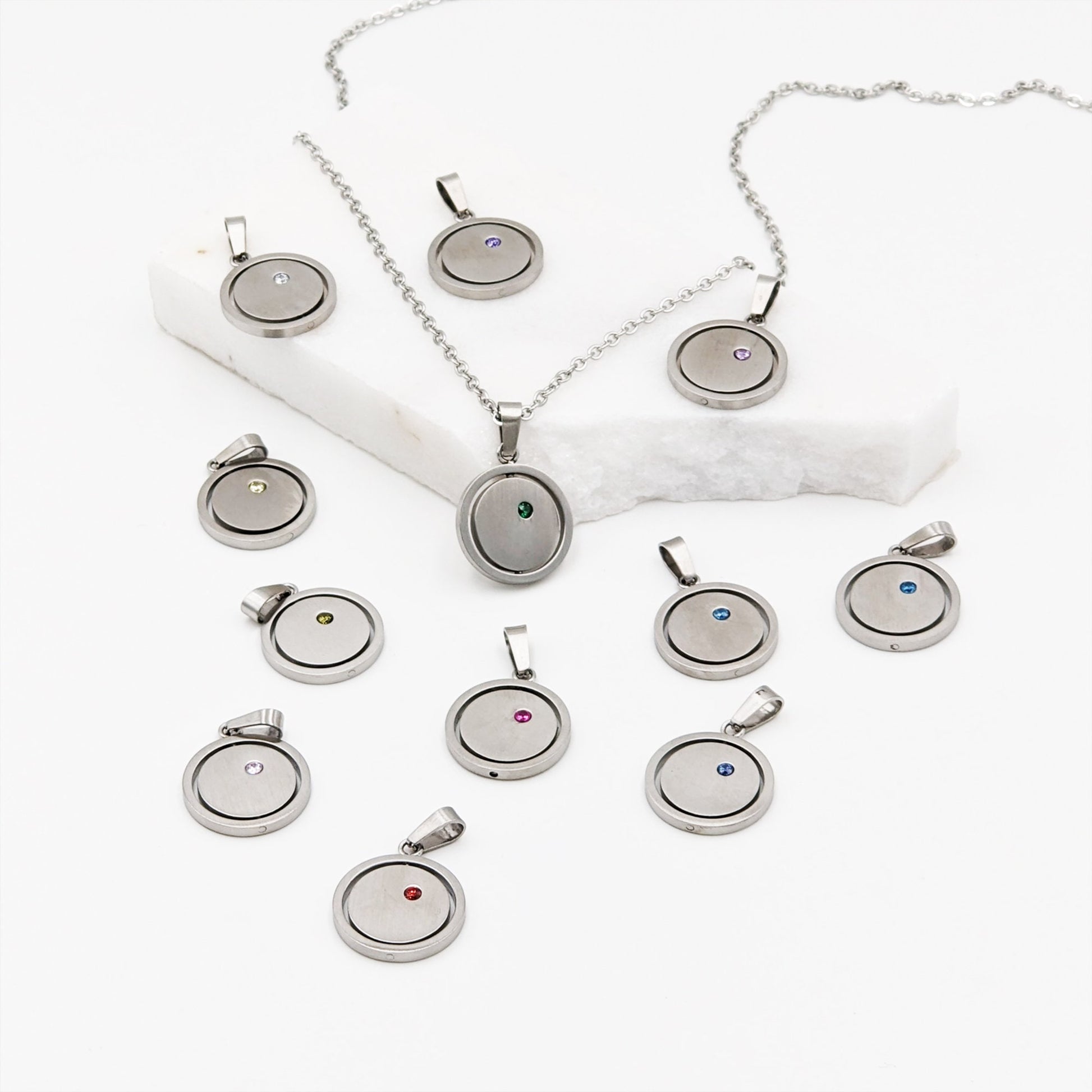 Anxiety relief fidget necklace Birthstone necklace w initial  StudioVy   