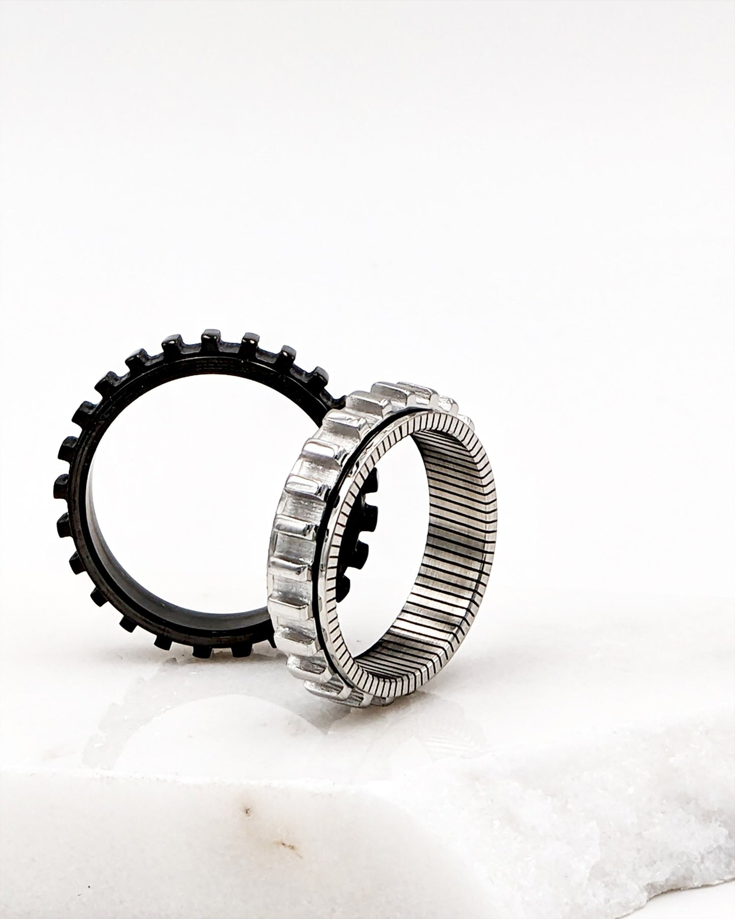 Black Spinner ring/Fidget ring/Anxiety ring with horizontal spinning gear  StudioVy   