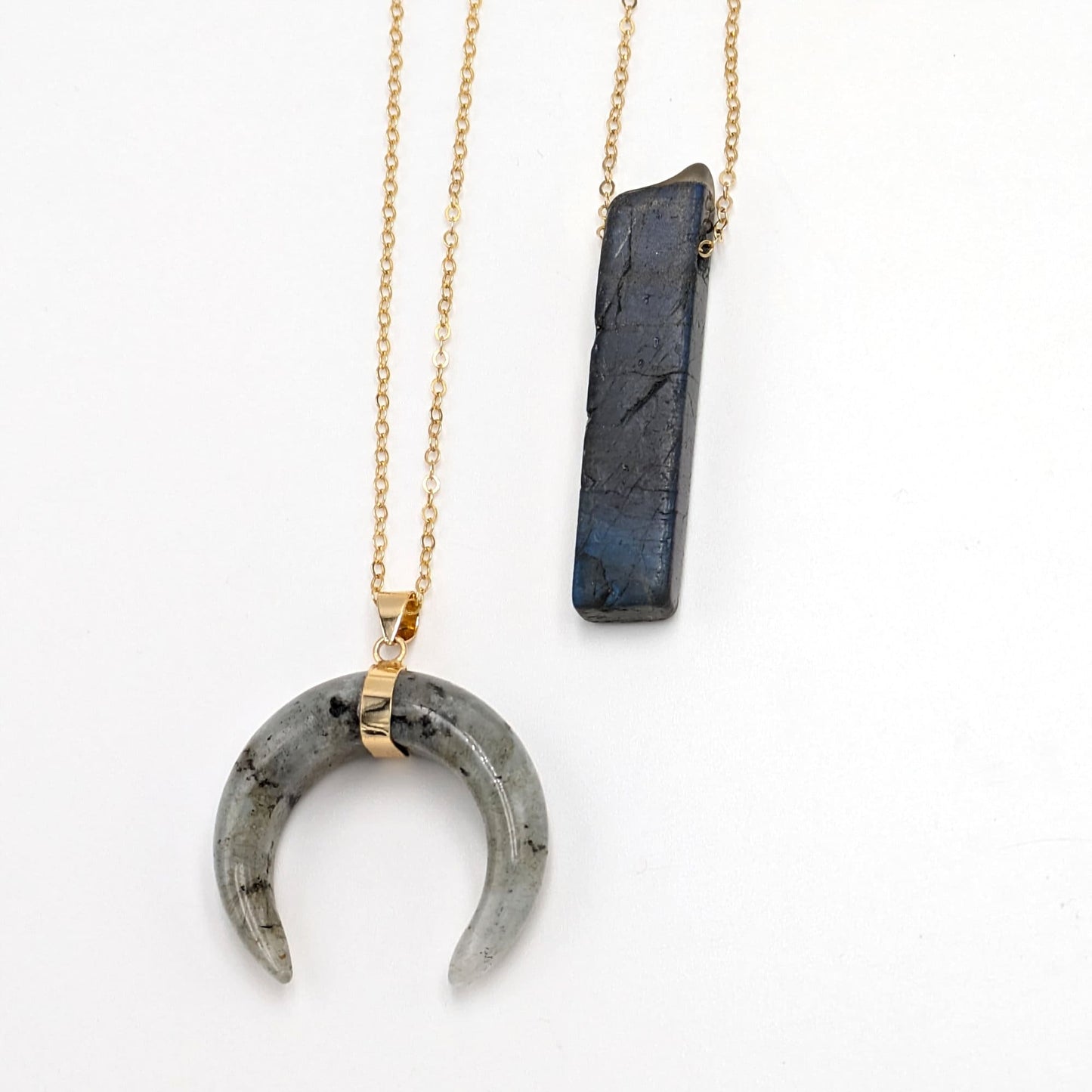 Choker collar necklace Women wire wrapped labradorite pendant necklace Gold/Silver crescent moon necklace Layering raw stone bar necklace  StudioVy   