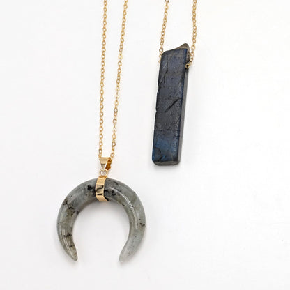 Choker collar necklace Women wire wrapped labradorite pendant necklace Gold/Silver crescent moon necklace Layering raw stone bar necklace  StudioVy   