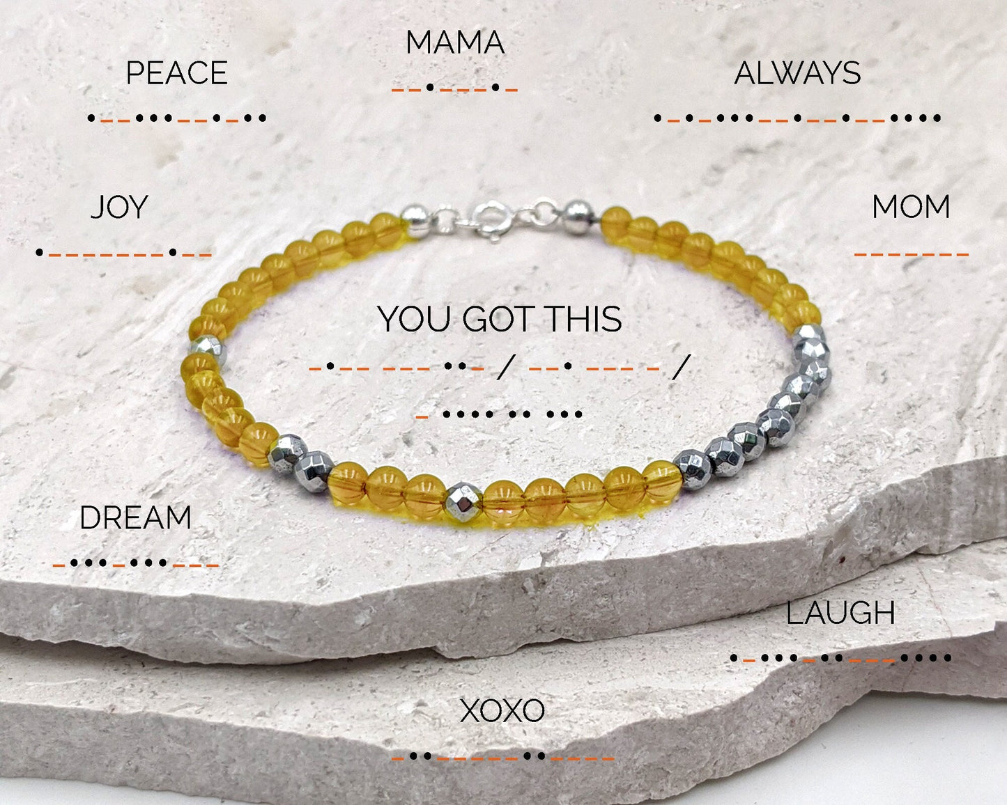 Gold citrine bracelet Morse code bracelet November birthstone bracelet  StudioVy   