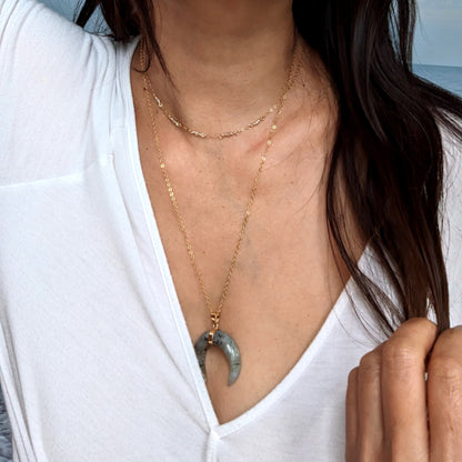 Choker collar necklace Women wire wrapped labradorite pendant necklace Gold/Silver crescent moon necklace Layering raw stone bar necklace  StudioVy   